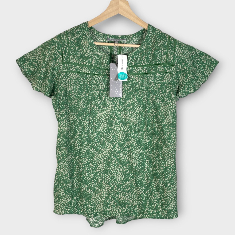 Daniel Rainn Kendall Lace Detail Top MEDIUM Green Boho Feminine Career NEW